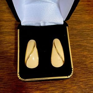 Cream Enamel Half Hoop Earrings w/ gold studs